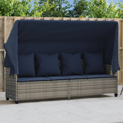 Lettino Prendisole con Baldacchino e Cuscini Grigio Polyrattan | homemem39