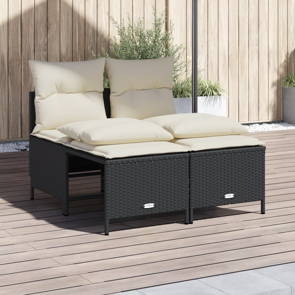 Set Divani da Giardino 4 pz con Cuscini Nero in Polyrattan | homemem39
