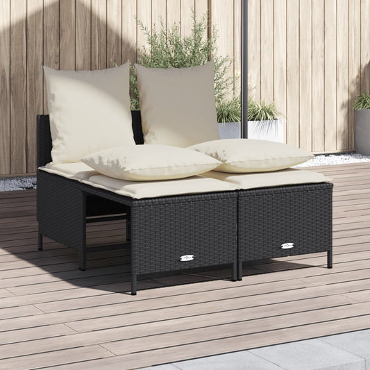 Set Divani da Giardino 4 pz con Cuscini Nero in Polyrattan - homemem39