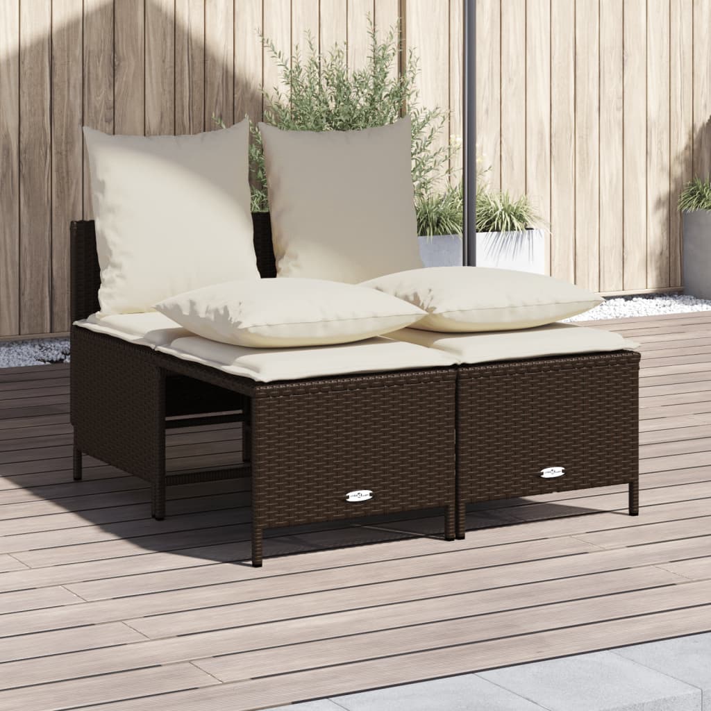 Set Divano da Giardino 4 pz con Cuscini Marrone in Polyrattan | homemem39