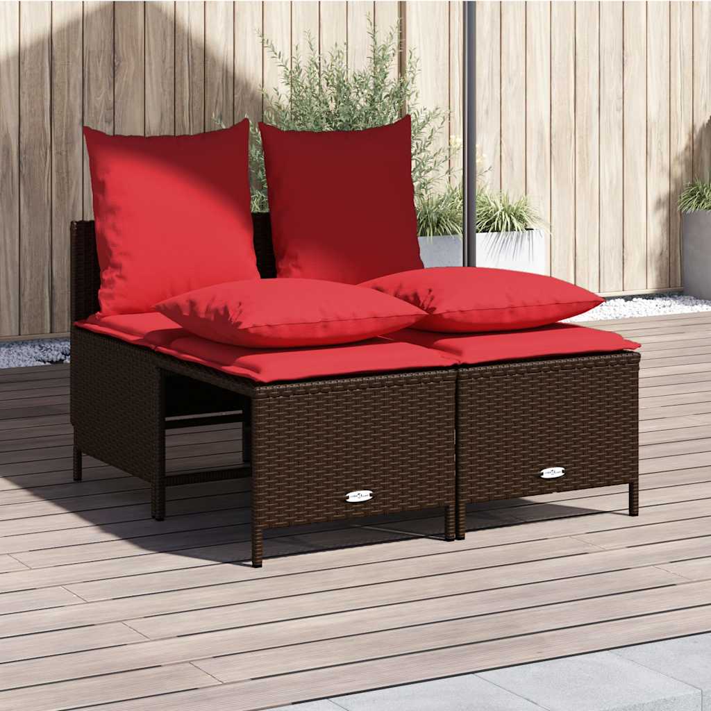 Set Divani da Giardino 4 pz con Cuscini Marrone in Polyrattan | homemem39