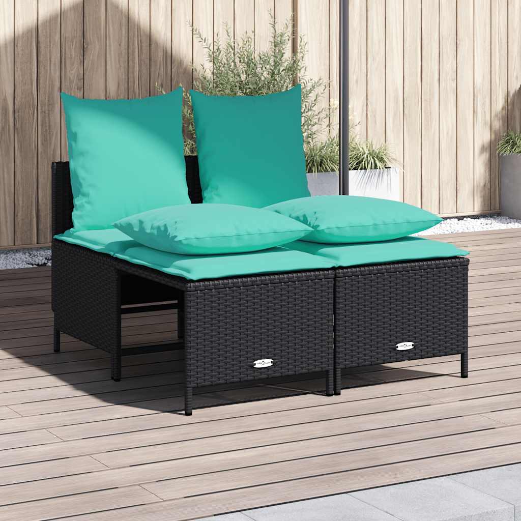 Set Divani da Giardino 4 pz con Cuscini Nero in Polyrattan | homemem39
