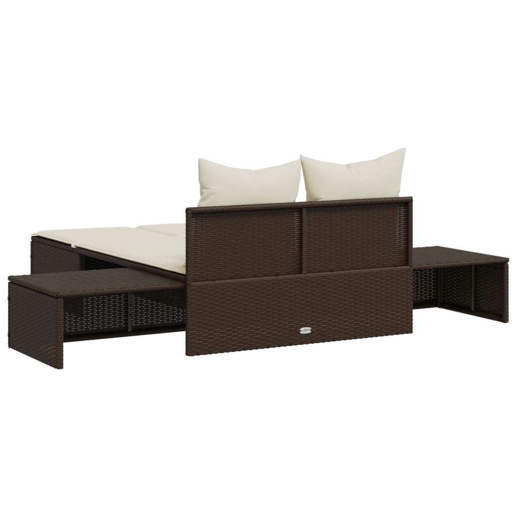 Lettino Prendisole con Cuscini Marrone in Polyrattan - homemem39