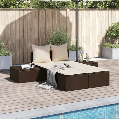 Lettino Prendisole con Cuscini Marrone in Polyrattan - homemem39