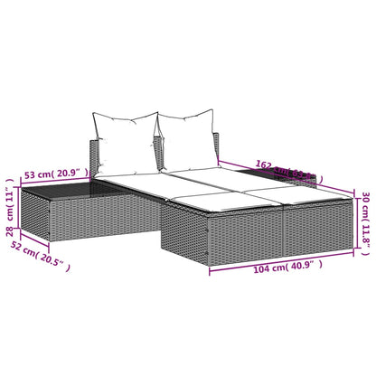 Lettino Prendisole Doppio con Cuscini Grigio in Polyrattan