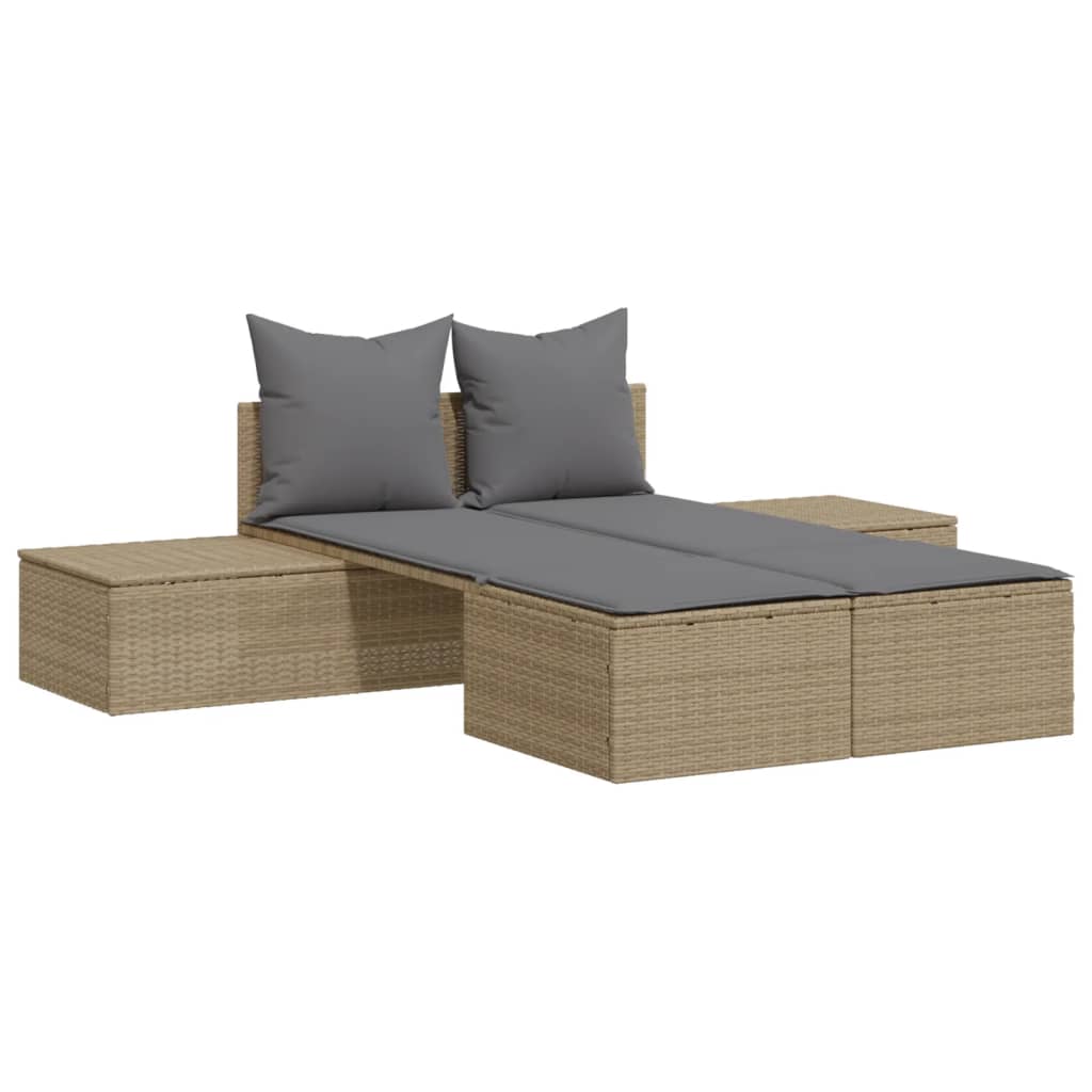 Lettino Prendisole con Cuscini Beige in Polyrattan - homemem39
