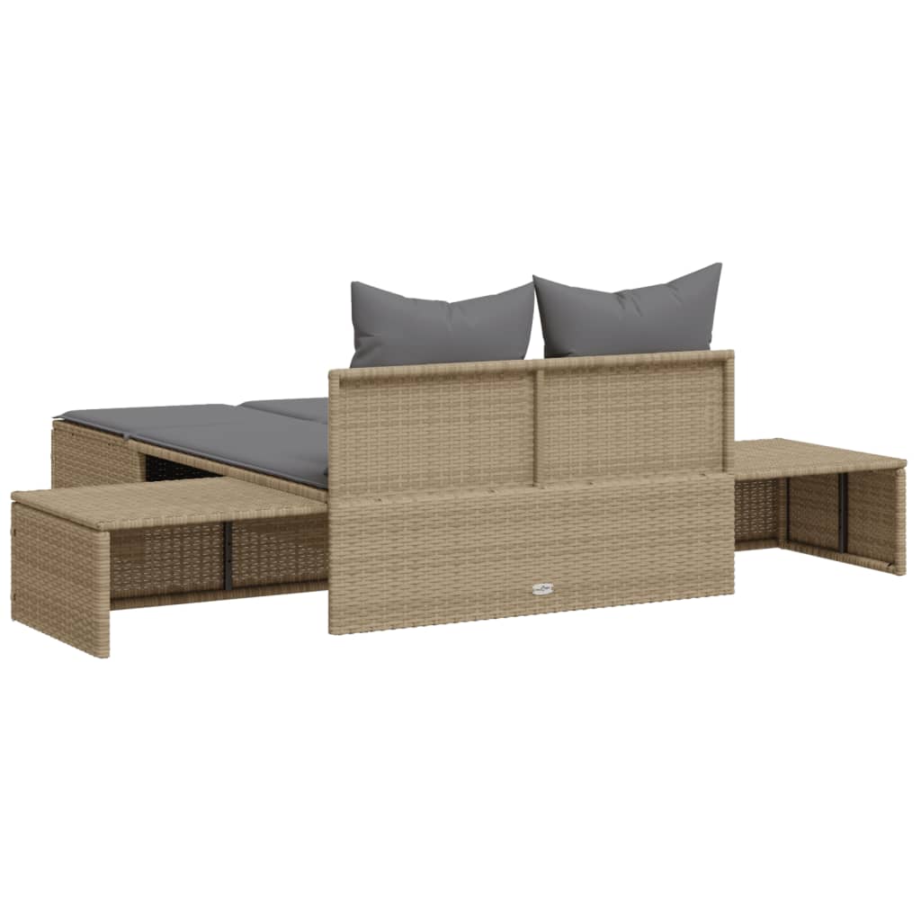 Lettino Prendisole con Cuscini Beige in Polyrattan - homemem39
