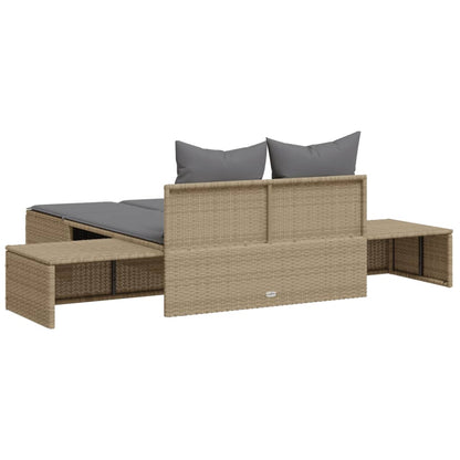 Lettino Prendisole con Cuscini Beige in Polyrattan - homemem39