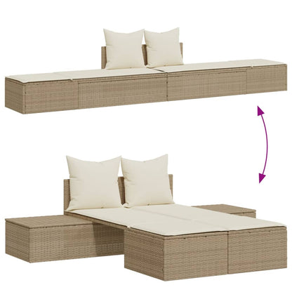 Lettino Prendisole con Cuscini Beige in Polyrattan
