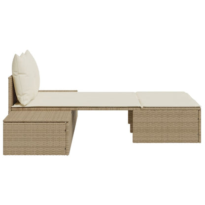 Lettino Prendisole con Cuscini Beige in Polyrattan