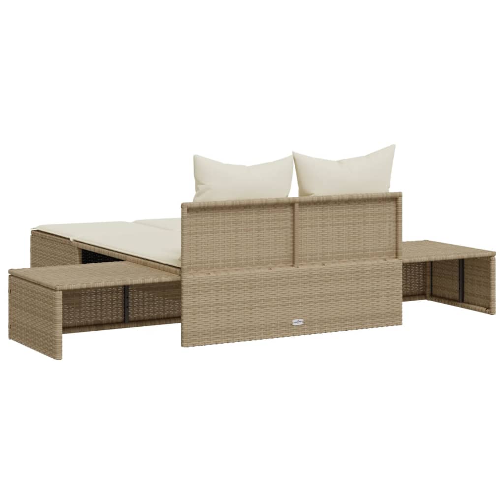 Lettino Prendisole con Cuscini Beige in Polyrattan