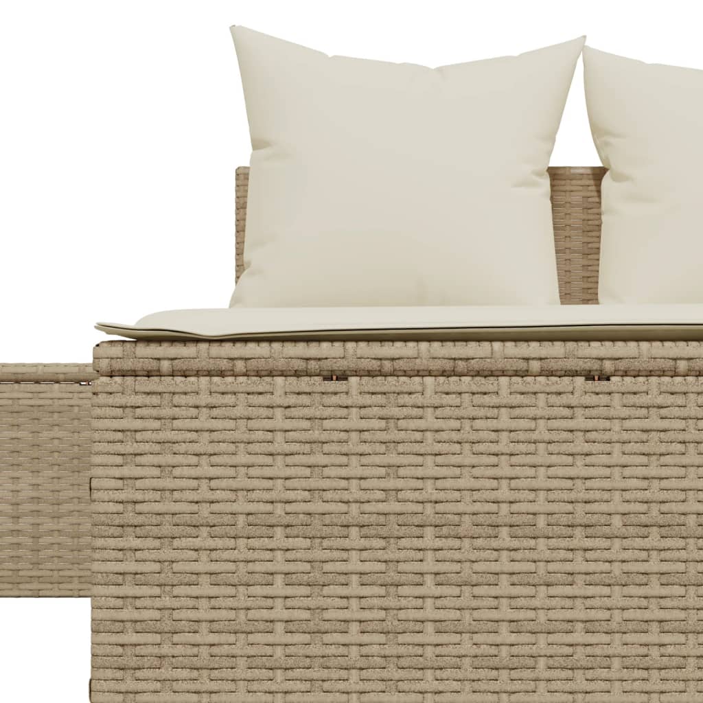 Lettino Prendisole con Cuscini Beige in Polyrattan