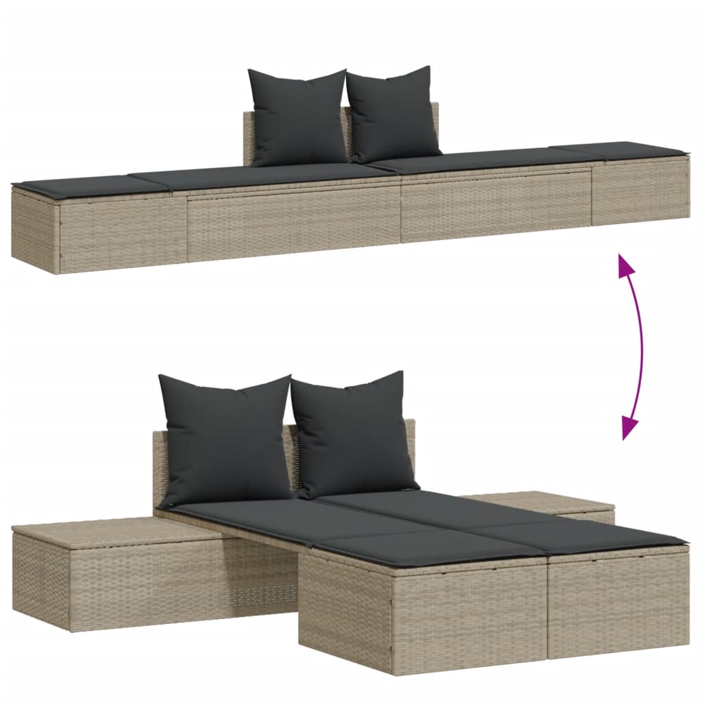 Lettino Prendisole Doppio con Cuscini Grigio Chiaro Polyrattan - homemem39