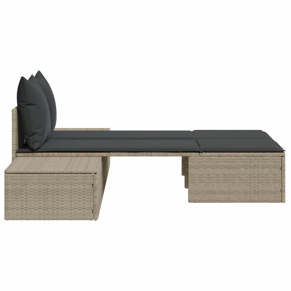 Lettino Prendisole Doppio con Cuscini Grigio Chiaro Polyrattan - homemem39
