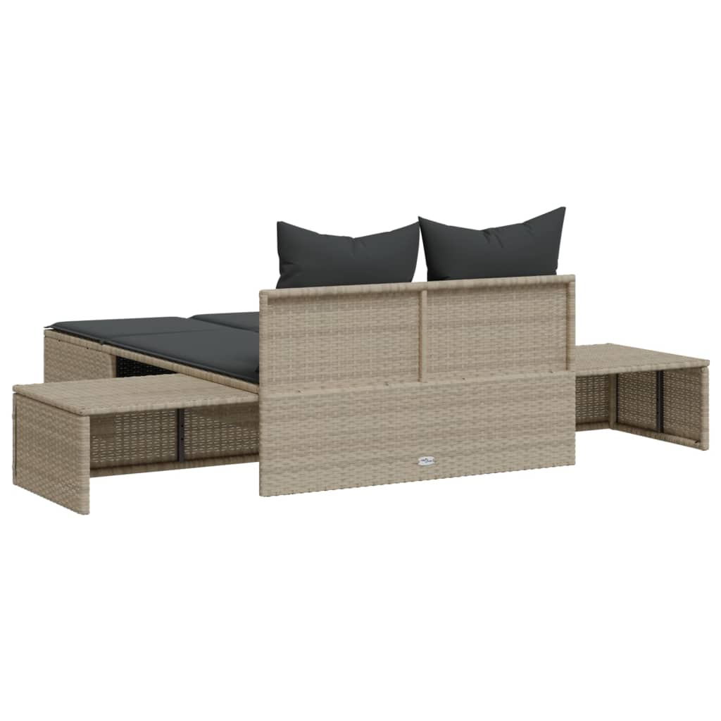 Lettino Prendisole Doppio con Cuscini Grigio Chiaro Polyrattan - homemem39