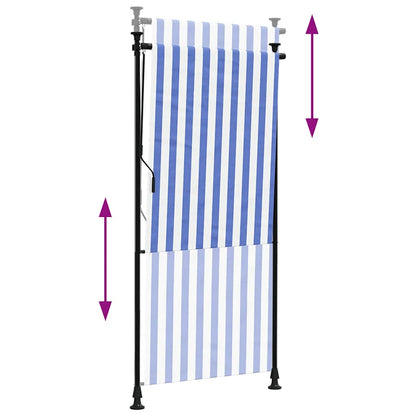 Tenda a Rullo Esterno Blu e Bianca 100x270cm Tessuto e Acciaio