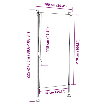 Tenda a Rullo Esterno Blu e Bianca 100x270cm Tessuto e Acciaio