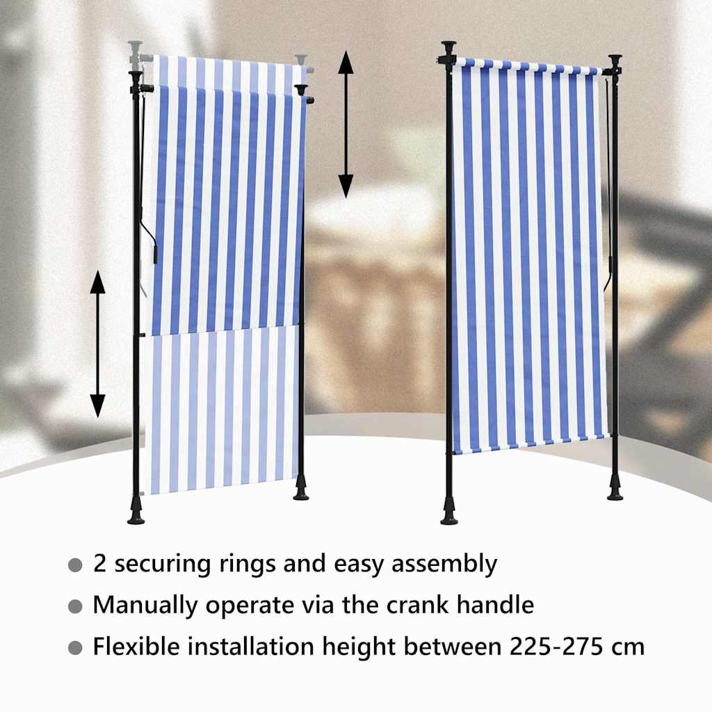 Tenda a Rullo Esterno Blu e Bianca 100x270cm Tessuto e Acciaio