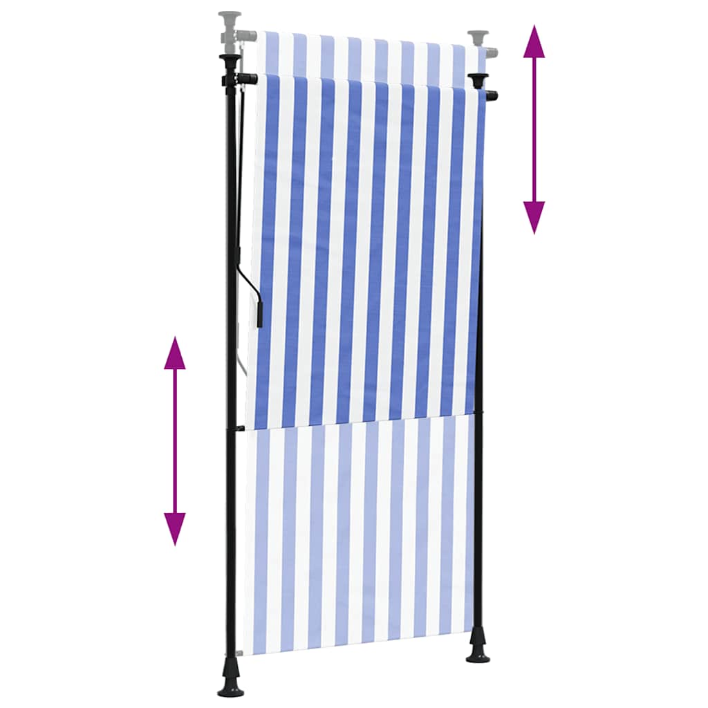 Tenda a Rullo Esterno Blu e Bianca 120x270cm Tessuto e Acciaio - homemem39