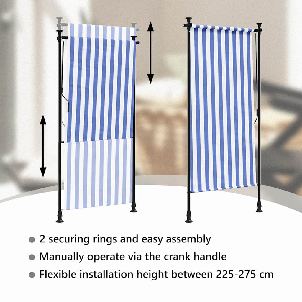 Tenda a Rullo Esterno Blu e Bianca 120x270cm Tessuto e Acciaio - homemem39