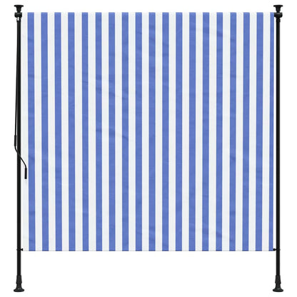 Tenda a Rullo Esterno Blu e Bianca 150x270cm Tessuto e Acciaio