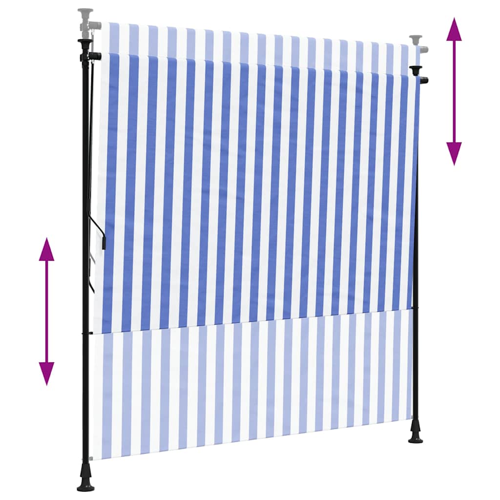 Tenda a Rullo Esterno Blu e Bianca 150x270cm Tessuto e Acciaio - homemem39