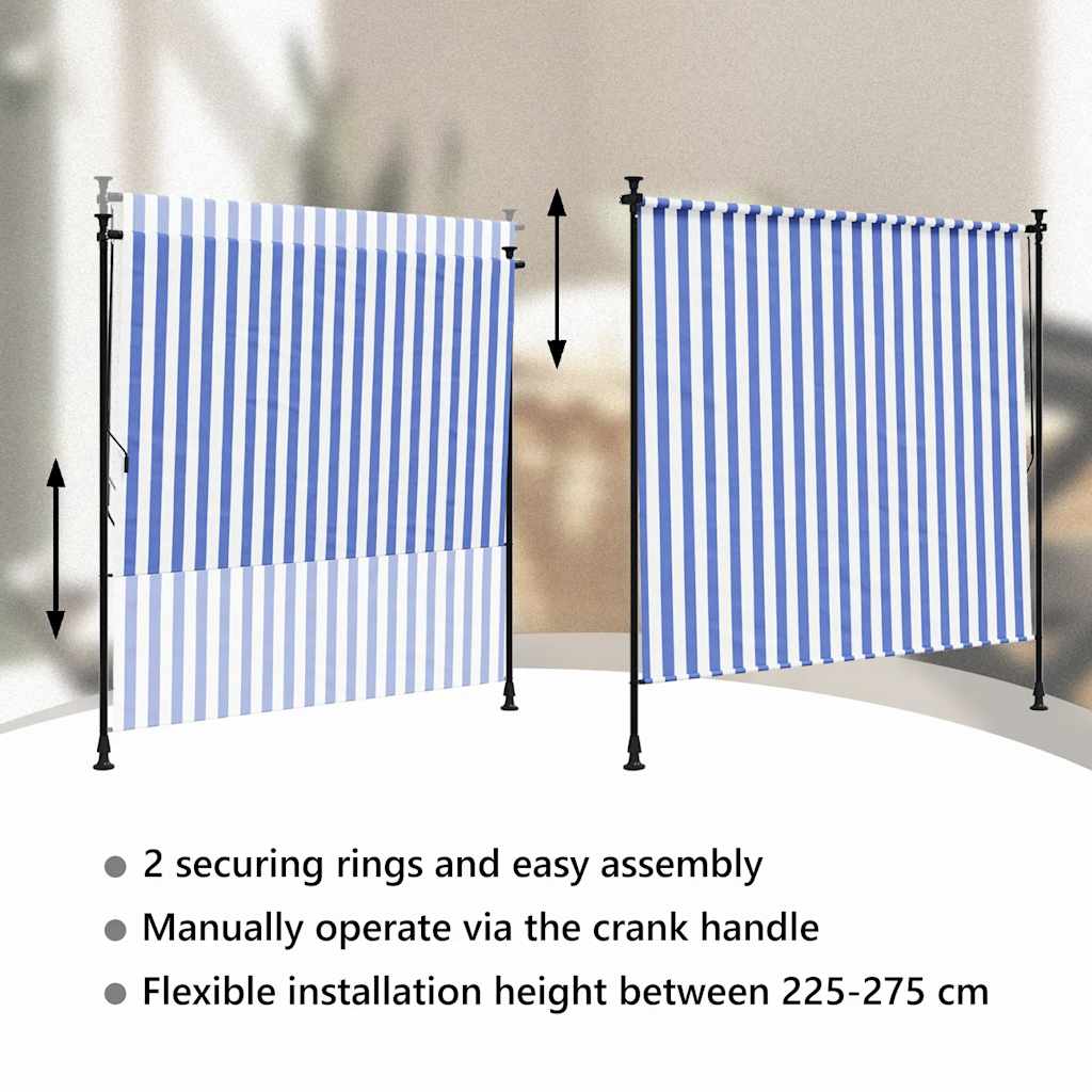 Tenda a Rullo Esterno Blu e Bianca 150x270cm Tessuto e Acciaio - homemem39