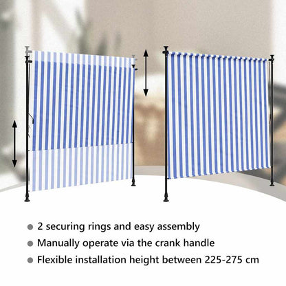 Tenda a Rullo Esterno Blu e Bianca 150x270cm Tessuto e Acciaio - homemem39