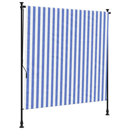 Tenda a Rullo Esterno Blu e Bianca 200x270cm Tessuto e Acciaio