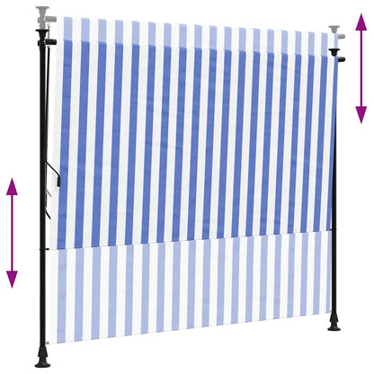 Tenda a Rullo Esterno Blu e Bianca 200x270cm Tessuto e Acciaio