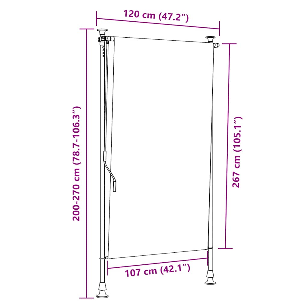 Tenda a Rullo Esterno Arancio Bianca 120x270 cm Tessuto Acciaio - homemem39