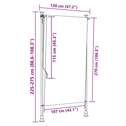 Tenda a Rullo Esterno Arancio Bianca 120x270 cm Tessuto Acciaio