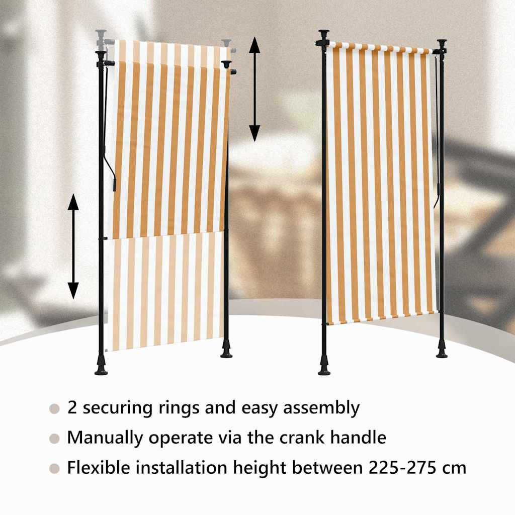Tenda a Rullo Esterno Arancio Bianca 120x270 cm Tessuto Acciaio - homemem39