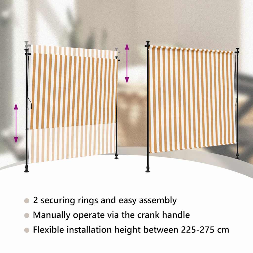 Tenda a Rullo Esterno Arancio Bianca 150x270 cm Tessuto Acciaio - homemem39