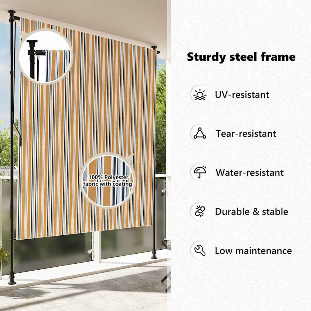 Tenda a Rullo Esterno Gialla e Bianca 150x270cm Tessuto Acciaio - homemem39