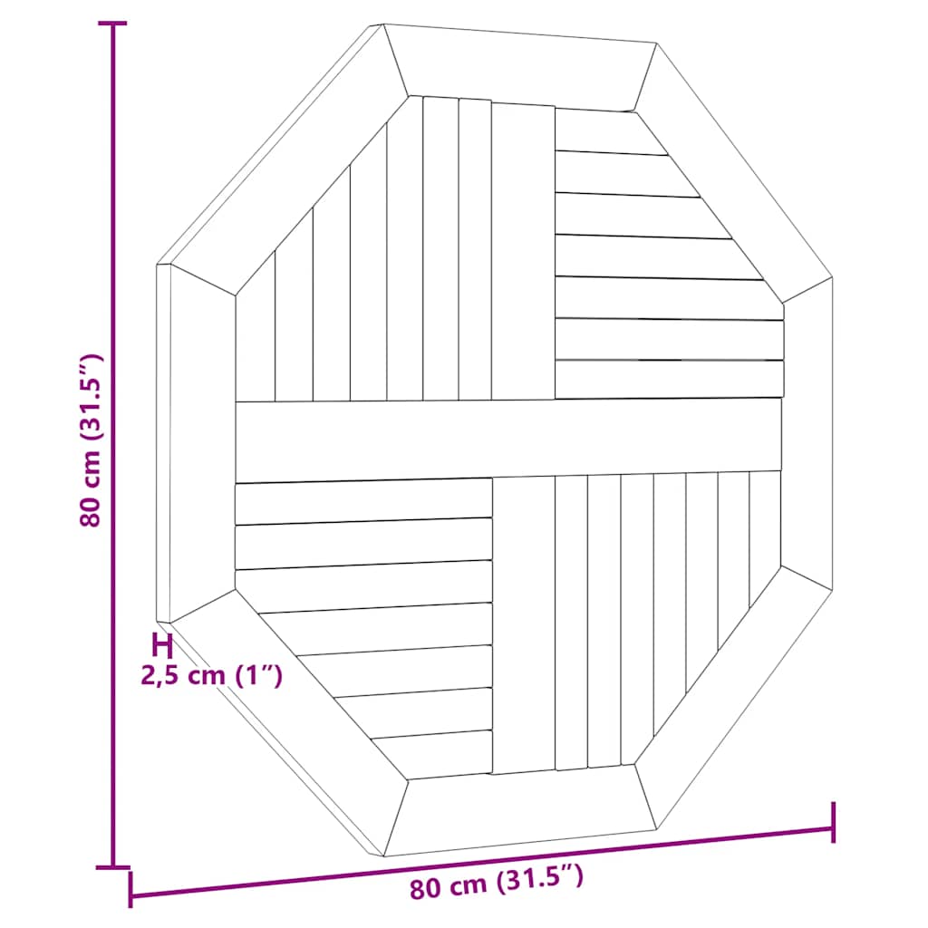 Piano per Tavolo 80x80x2,5 cm Ottagonale Legno Massello di Teak | homemem39