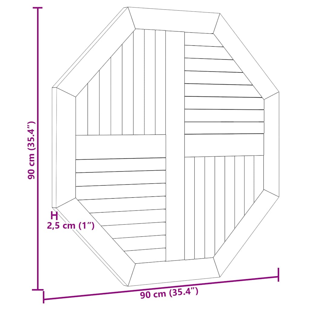 Piano per Tavolo 90x90x2,5 cm Ottagonale Legno Massello di Teak