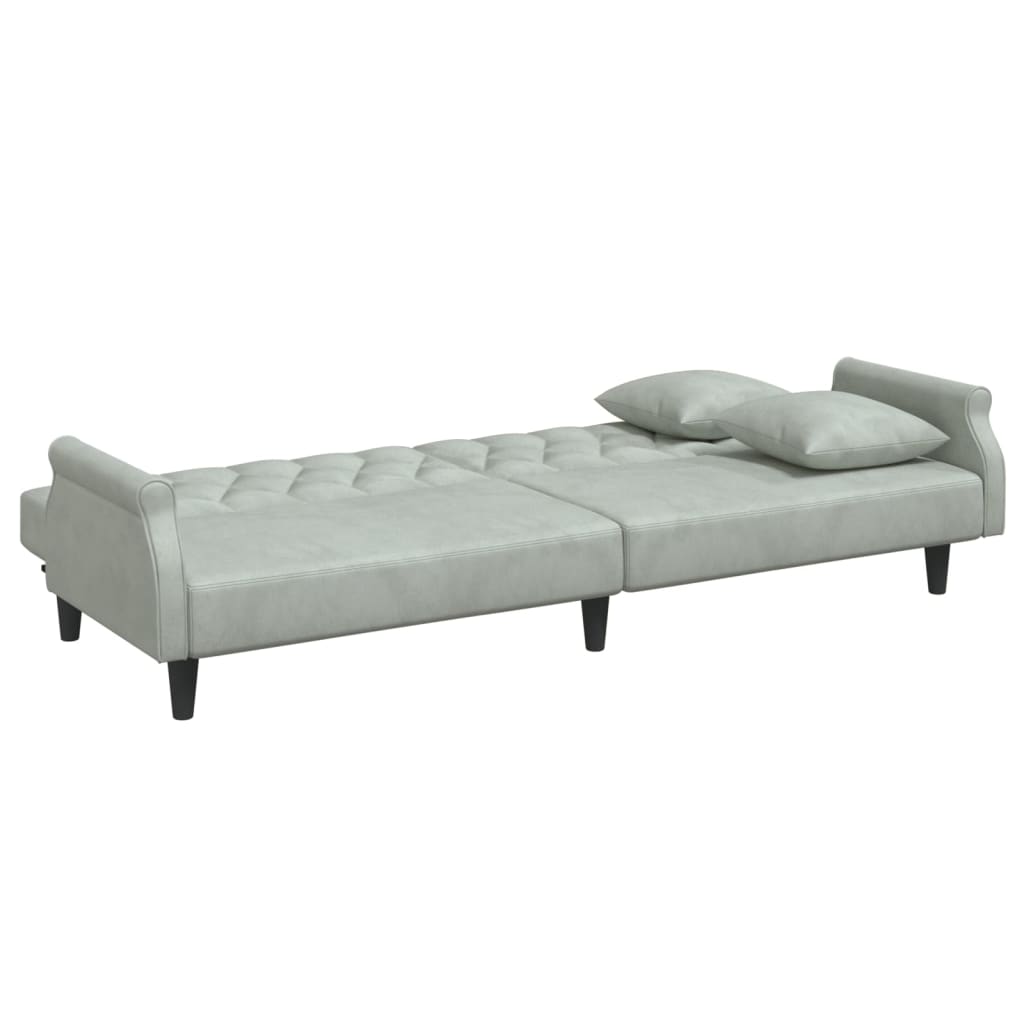 Divano Letto 2Posti Cuscini e Poggiapiedi Grigio Chiaro Velluto | homemem39