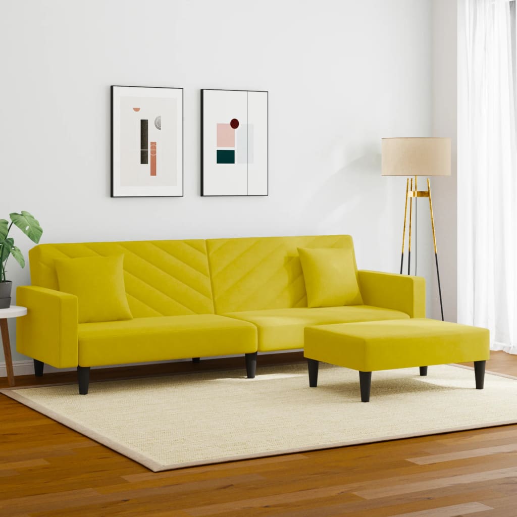 Set di Divani 2 pz con Cuscini Giallo in Velluto - homemem39
