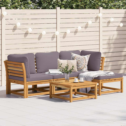 Set Salotto da Giardino 5 pz con Cuscini Legno Massello Acacia