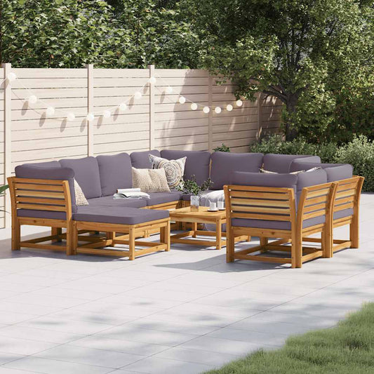 Set Salotto da Giardino 10 pz con Cuscini Legno Massello Acacia - homemem39