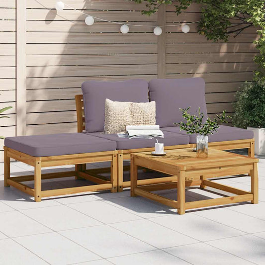 Set Salotto da Giardino 4pz con Cuscini Legno Massello Acacia