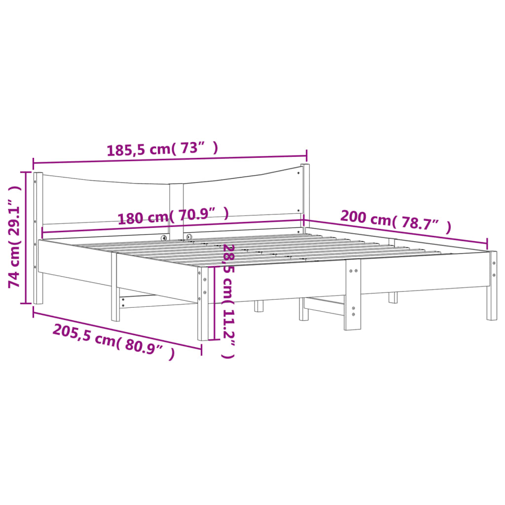 Giroletto senza Materasso 180x200 cm in Legno Massello di Pino