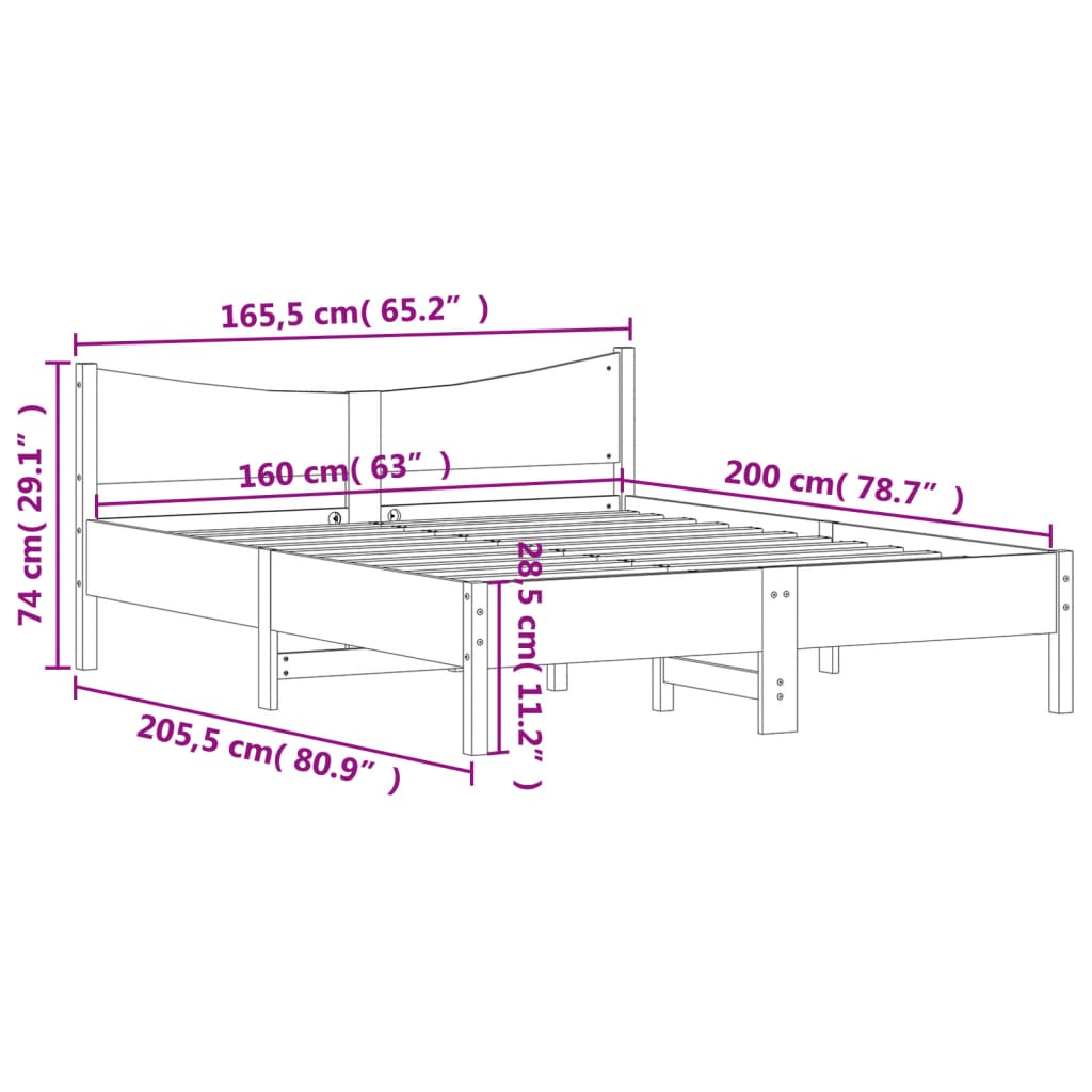 Giroletto senza Materasso 160x200 cm in Legno Massello di Pino