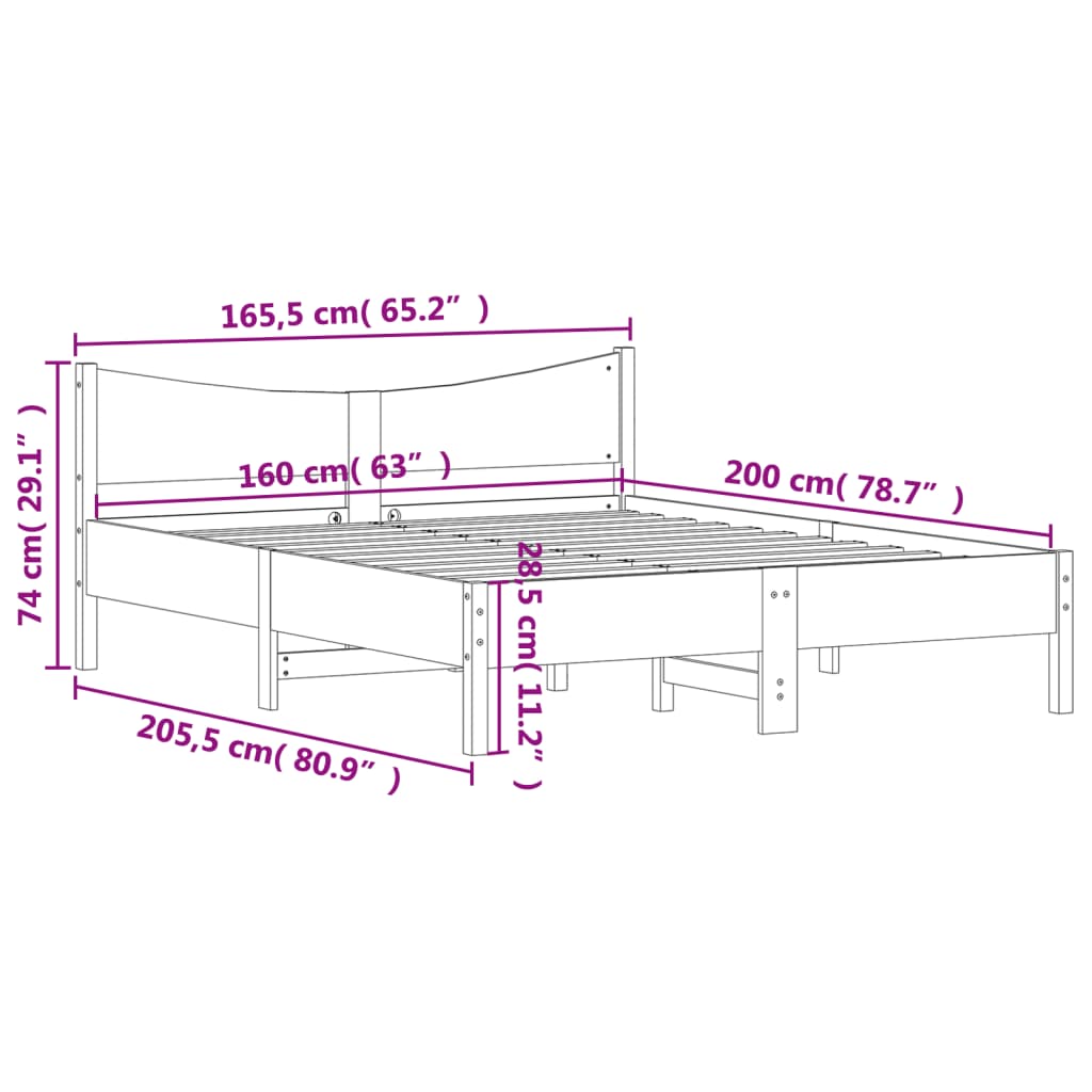 Giroletto senza Materasso Bianco 160x200 cm Legno Massello Pino