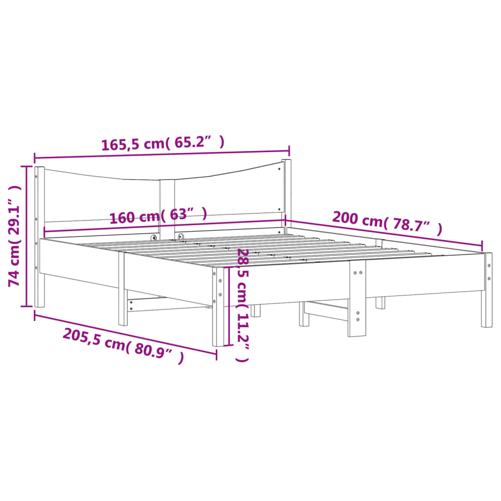 Giroletto senza Materasso Marrone Cera 160x200 cm Legno di Pino