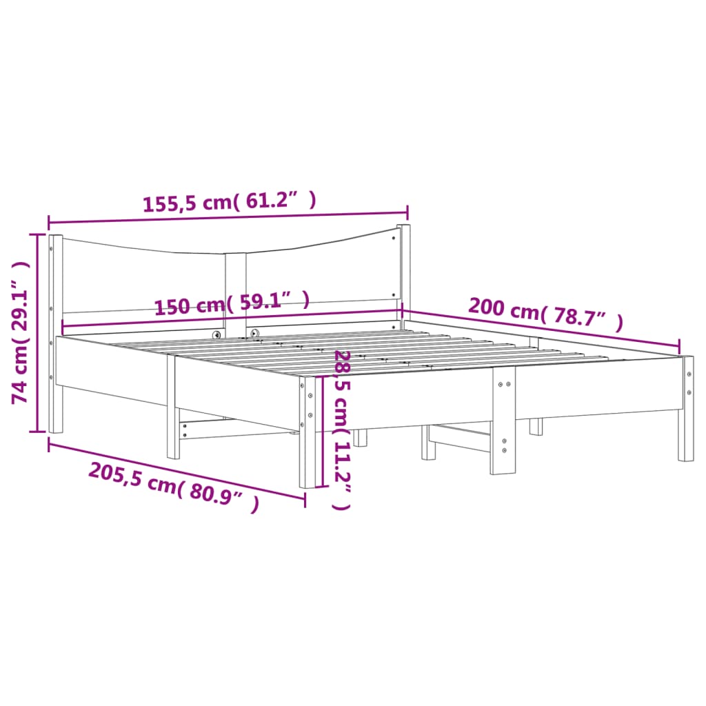 Giroletto senza Materasso Bianco 150x200 cm Legno Massello Pino