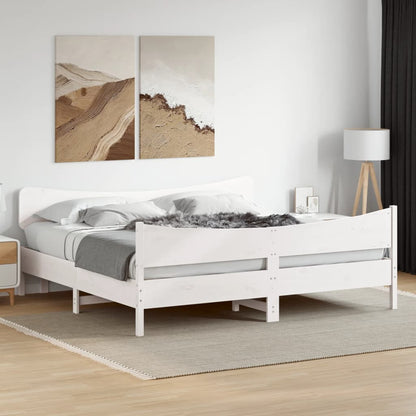 Bedframe with White Headboard 180x200 cm Solid Pine