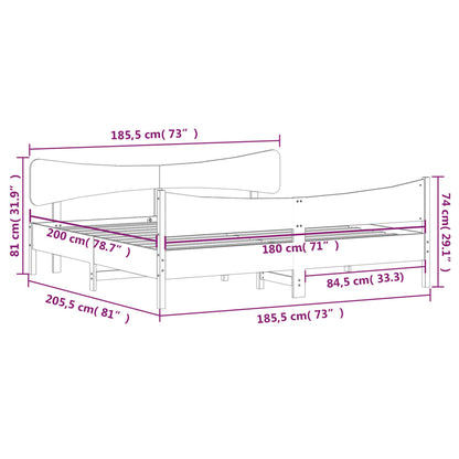 Bedframe with White Headboard 180x200 cm Solid Pine