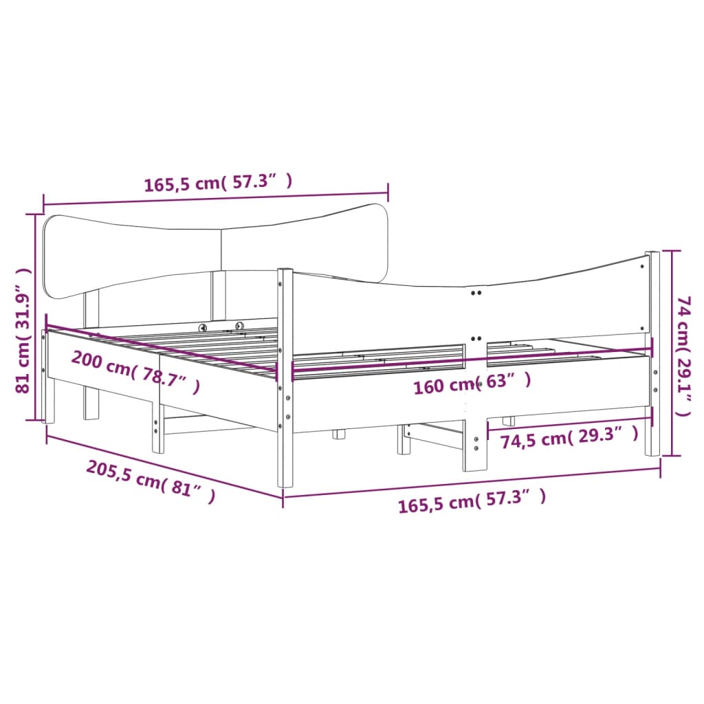 Giroletto senza Materasso Bianco 160x200 cm Legno Massello Pino